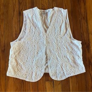 Women's White Embroidered Paisley button down lacey textured Vest